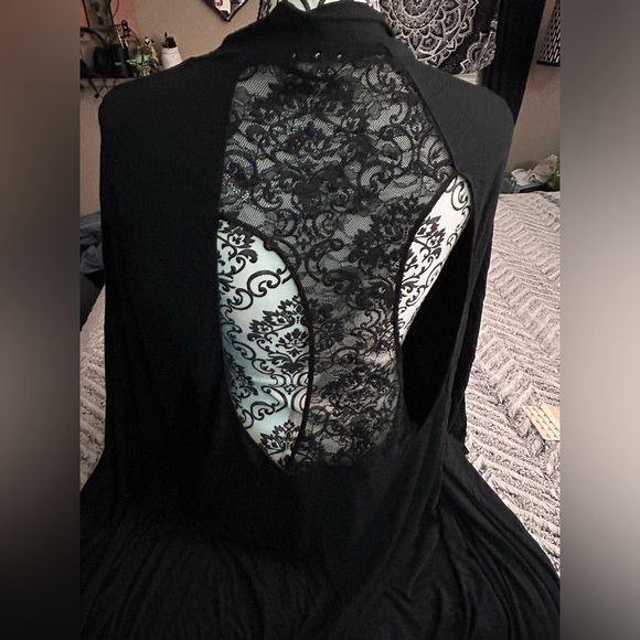 SAVAGE x FENTY // black lace racer back cut out long silky robe - Picture 3 of 7